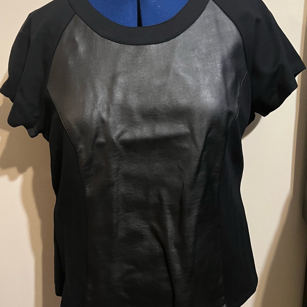 Lane Bryant Black Short Sleeve Top with Faux Leather